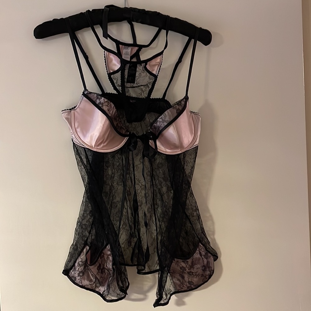 Lace Black and Pink Satin Teddy with Matching Panty.